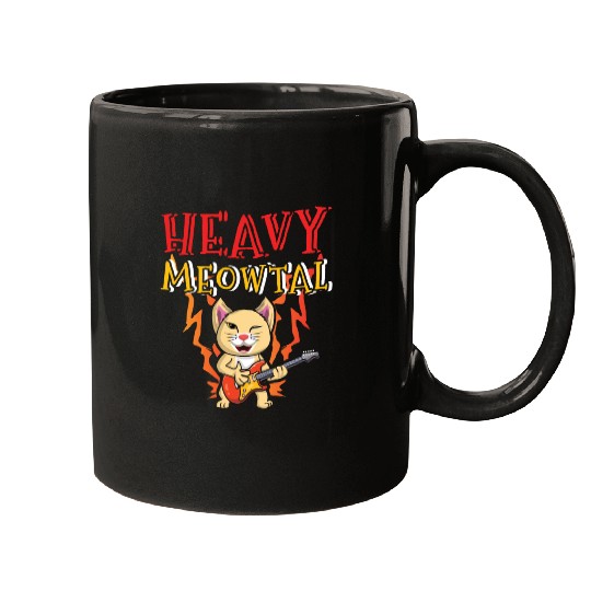 Kawaii Cat Heavy Meow Metal Music Lover Guitar Mugs
