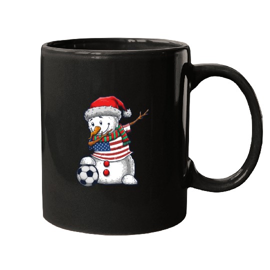 Soccer Boy Dabbing Snowman Christmas Jersey Mugs