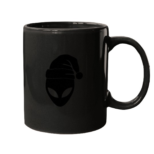 Santa Alien Black Mugs