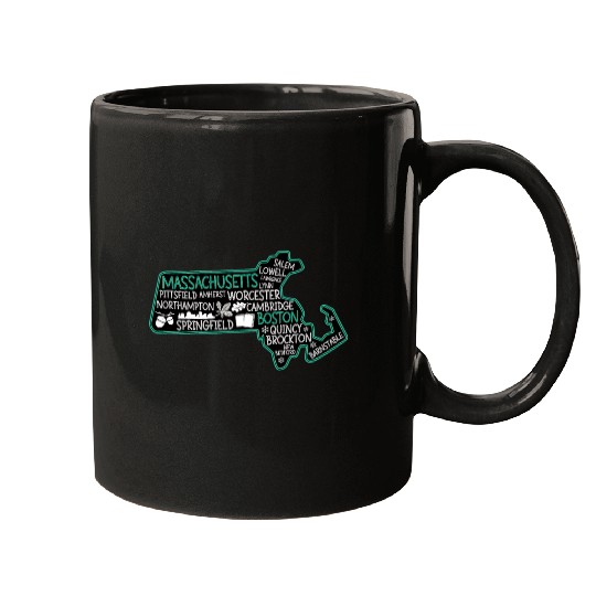Massachusetts Boston cute map Salem Lowell Lawrenc Mugs