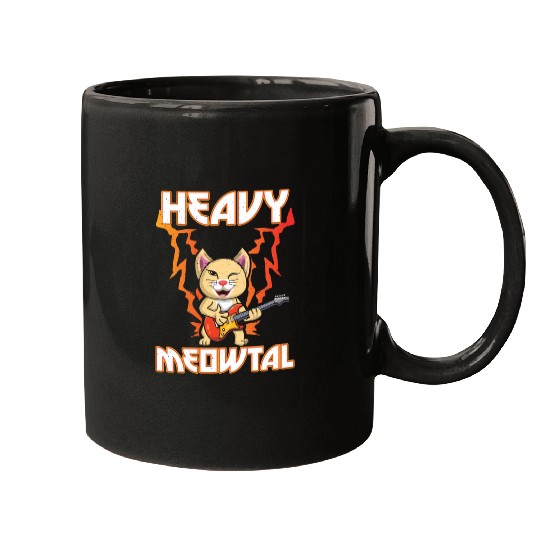 Heavy Meow Metal Music Lover Guitar Kawaii Cat Mugs
