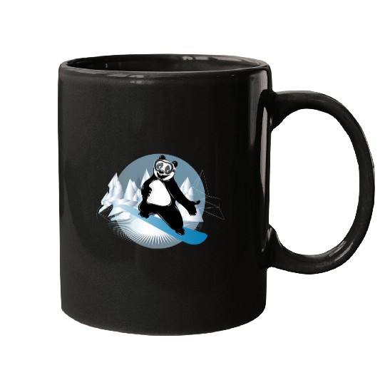 cool panda bear is snowboarding in the mountains Mugs