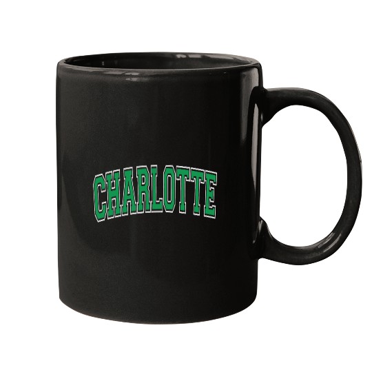 Charlotte Varsity Style Green Text Mugs