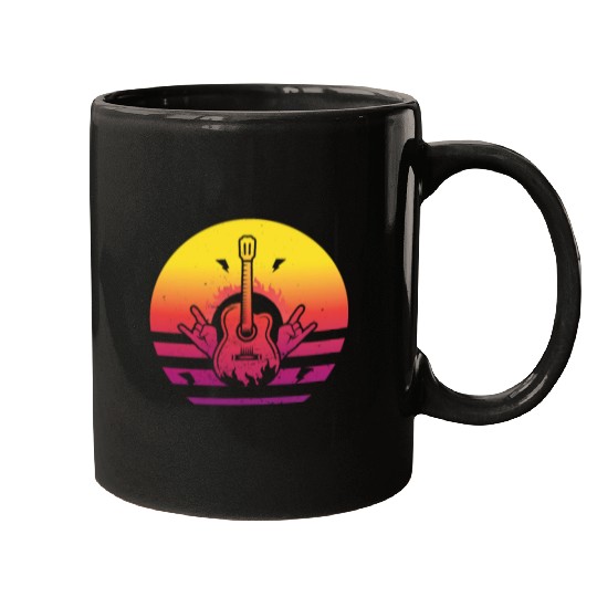 Rock and Roll Vaporwave Acoustic Guitar Guitarist Mugs