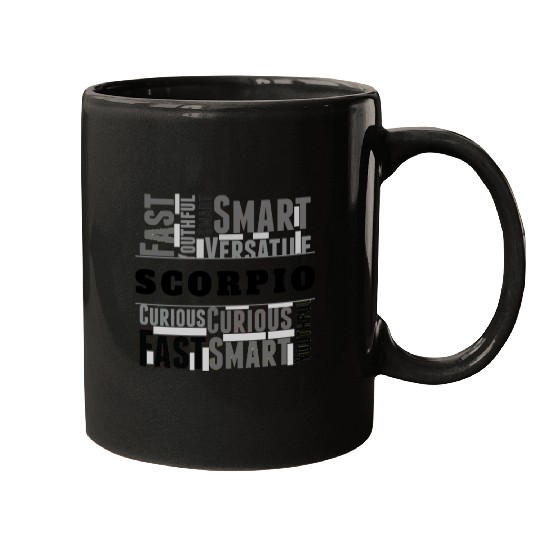 Scorpio Zodiac Star Sign Word Cloud Square Monochr Mugs