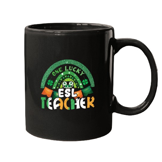Saint Patrick Day Rainbow Clover Lucky Teacher Mugs