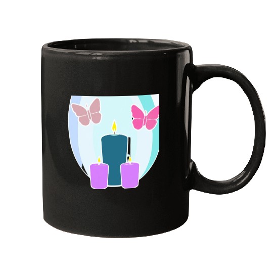 colored candles Mugs