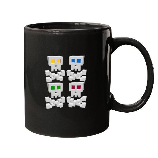 8-bit Pixel Pop Art Style Pirate Flag Skulls Mugs