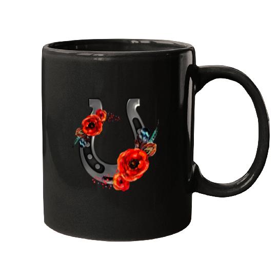 Floral Horseshoe With Poppies Mugs