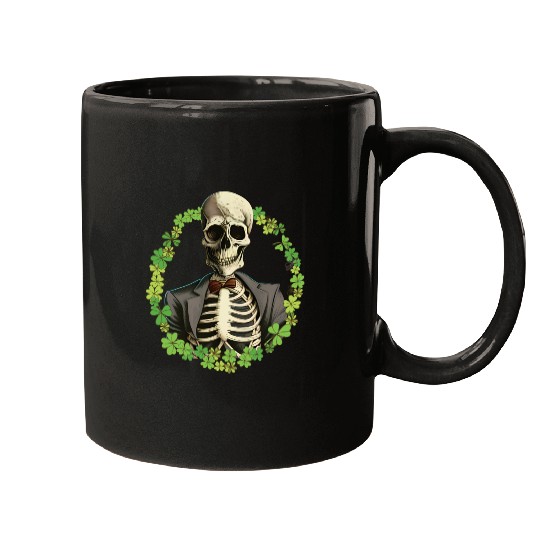 Skeleton Vintage Retro Creepy Cute Shamrock Mugs