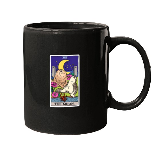 Tarot Card Crescent Moon And Cat Howl at the Moon Mugs
