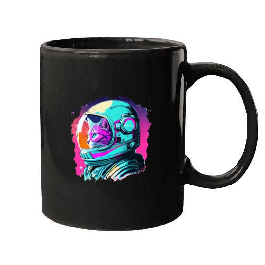 Aesthetic Vaporwave Space Cat 80s 90s Astronaut Mugs