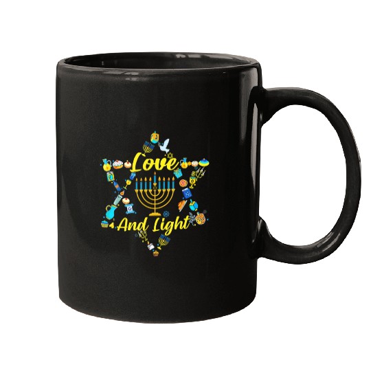 Love and Light Hanukkah Mugs Jew Menorah Jewish C
