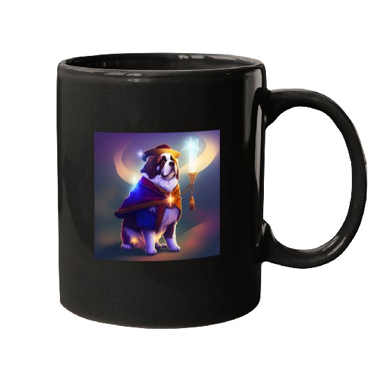 Saint Bernard Dog as a Wizard Mugs