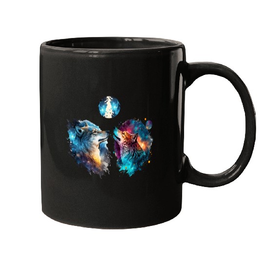 Three Wolves Howling In Moonlighthowling moonlight Mugs