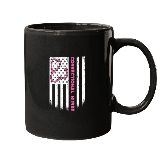 Correctional Nurse American flag US Stethoscope RN Mugs