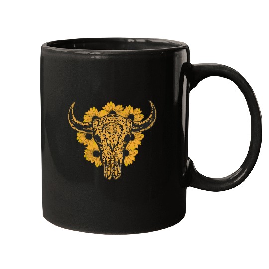 Bull Skull Sunflower Mugs