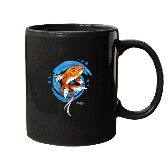 Carp Koi Fish on Blue waves green Mugs