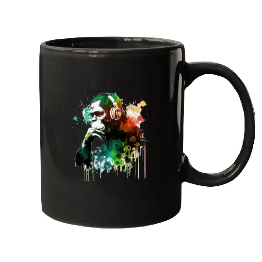 Banksy DJ Monkey Thinker Mugs