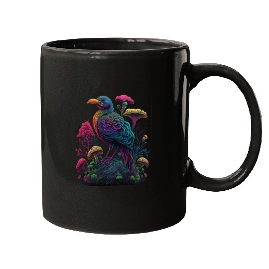 trippy patterns psychedelic Mushroom phoenix bird Mugs