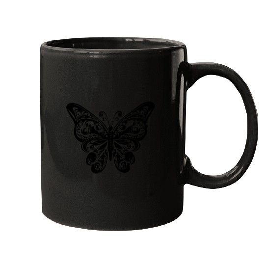 Elegant Vintage Butterfly Tattoo Style Mugs