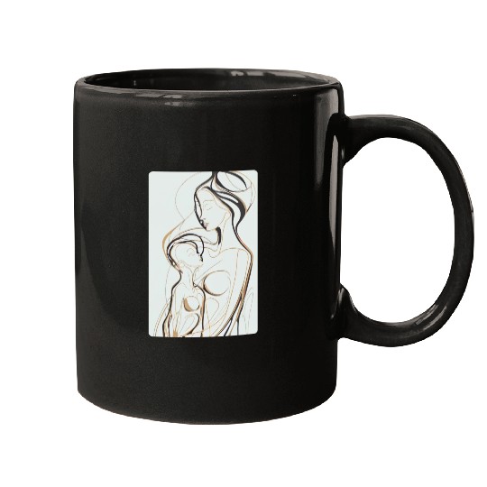 Black, Gold & White Abstract Mother & Daughter Mugs