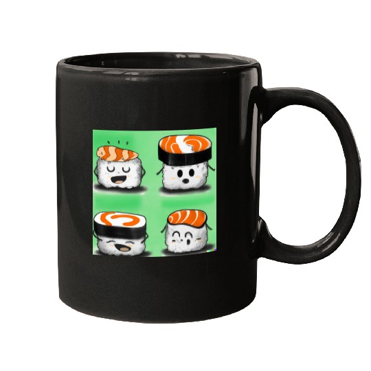 Happy Cheerful Sushi I Love Sushi Design Mugs