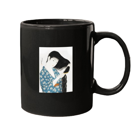 Japanese Woman Kimono Hair Ukiyoe art Mugs