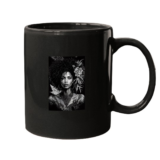 Black-and-White Afrocentric Art Mugs