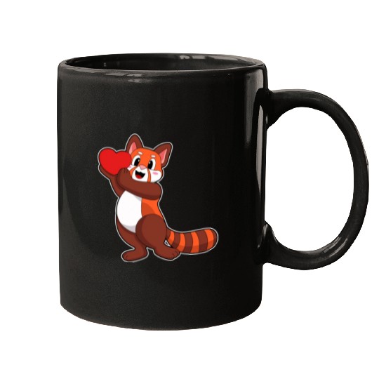 Red Panda At Love With Heart Mugs
