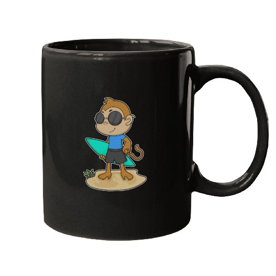 Monkey Surfer Surfboard Mugs