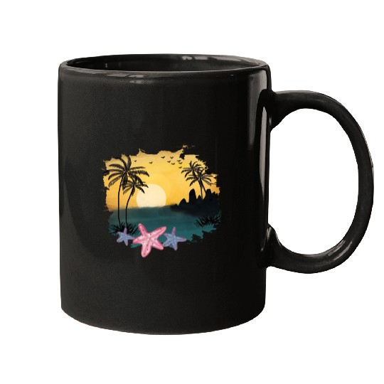 Beach Sunset Watercolor Design Sublimation Art 5 Mugs