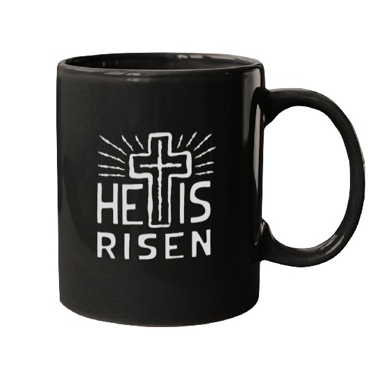 Christian Cross Easter He is Risen Mugs