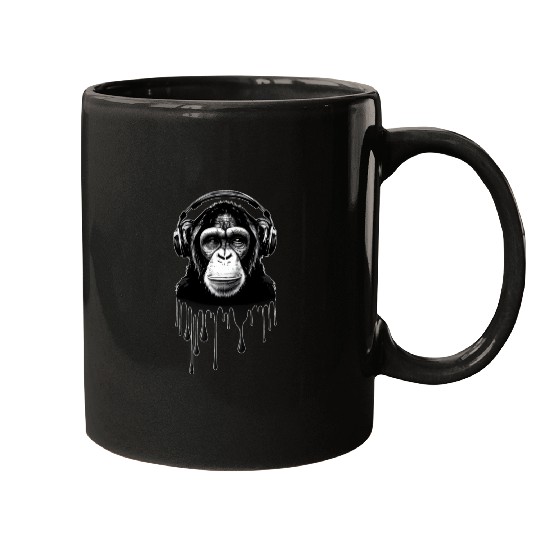 Chimpanzee with Headphones Monkey Music DJ Mugs