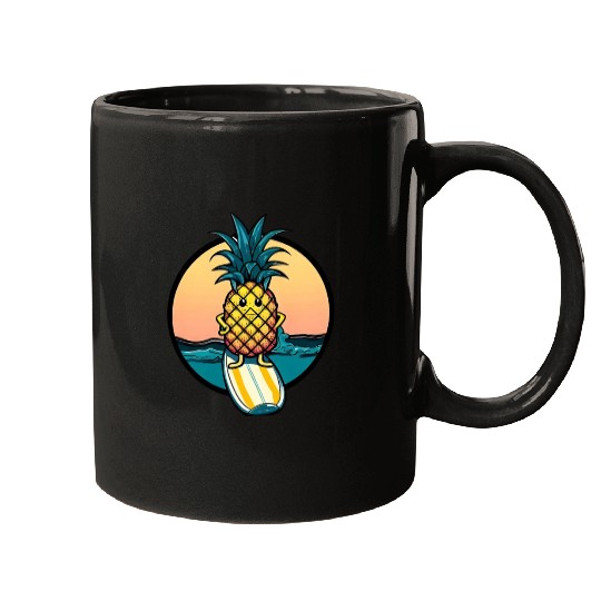 Kawaii pineapple on at sunset Mugs