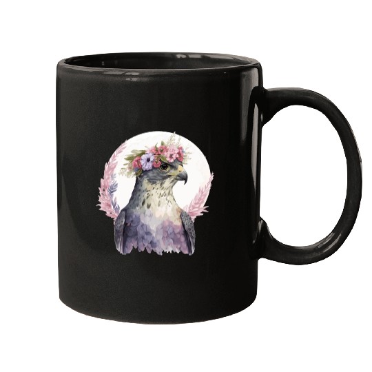 Falcon Birds Of Prey Flower Crown Floral Bird Watc Mugs