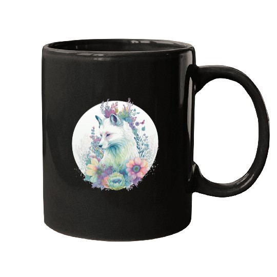 Cute Arctic Fox Flower Crown Animal Lovers Mugs