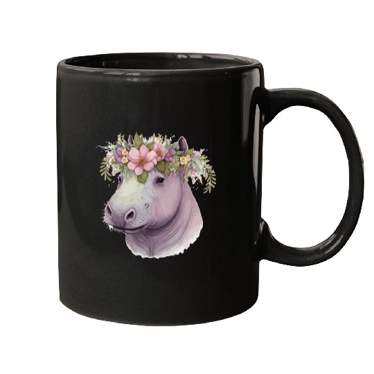 Watercolor Hippotamus Flower Crown Floral Pastel A Mugs