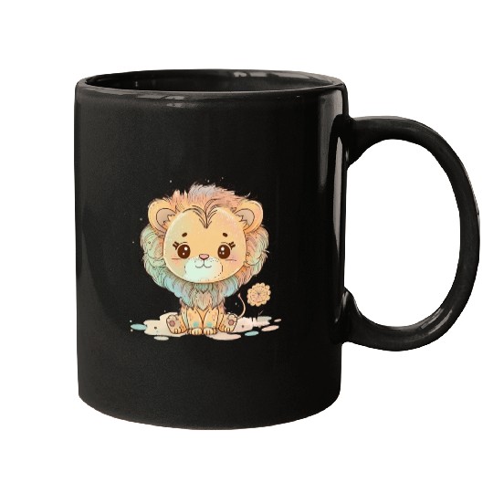 Cute Lion Pastel Drawing Mugs