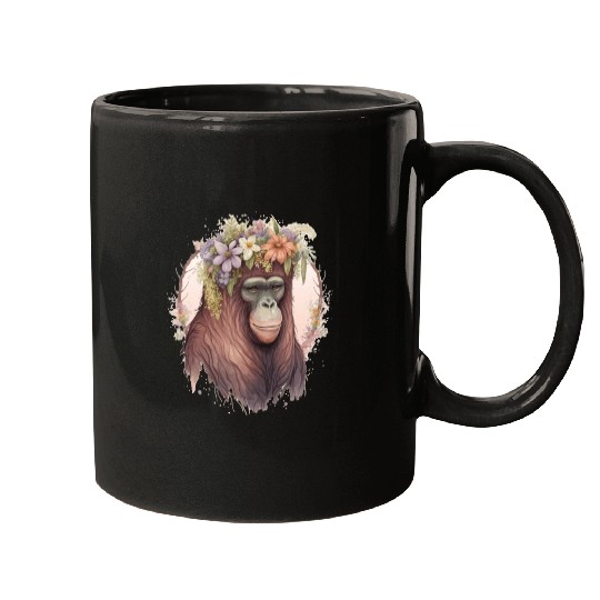 Cute Orangutan Flower Crown Monkey Lover Mugs