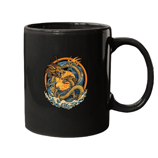 Vintage Japanese Dragon Sun Tattoo Design 1 Mugs