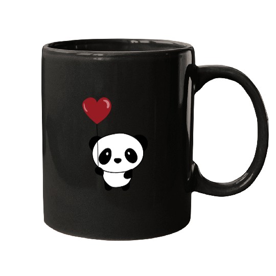 Cute Chibi Panda Valentine Balloon Heart Mugs