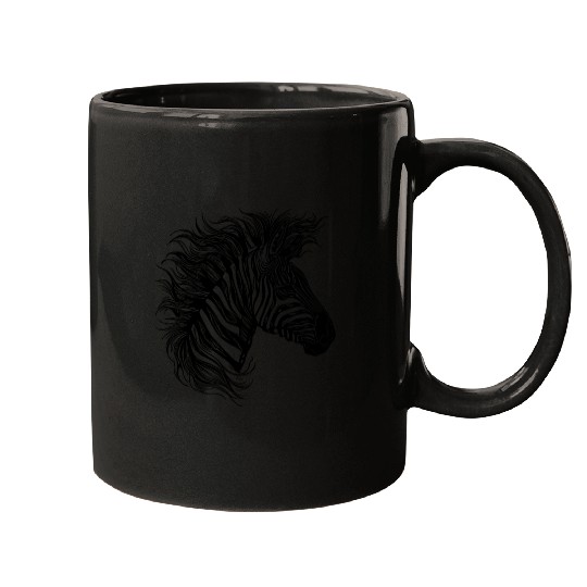 Wild Zebra Mane Tattoo Style Lines Mugs