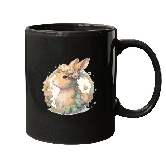 Cute Watercolor Flower Rabbit Chinese Zodiac Anima Mugs
