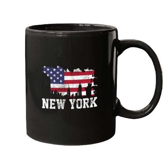 New York City Nyc Skyline Usa Flag America Mugs
