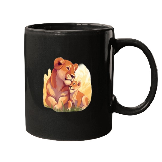 Lion cub with mother Mugs