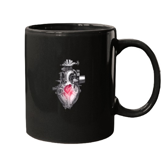 Realistic human heart like car engine ink drawing Mugs