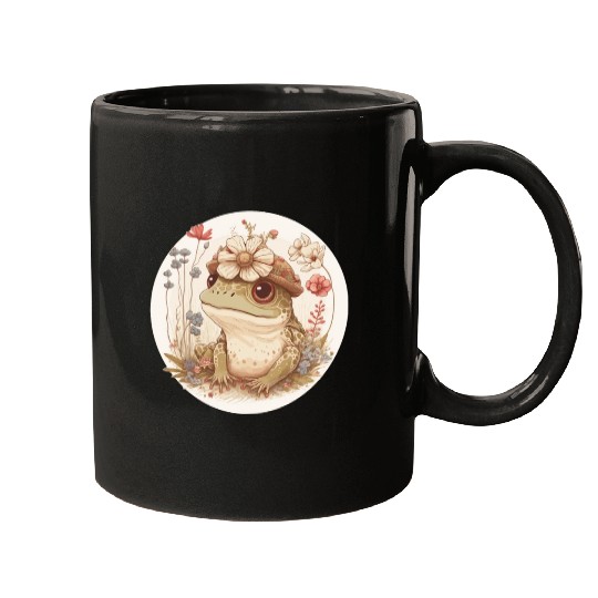 Cottagecore Cute Frog Toad Flower Crown Dark Acade Mugs