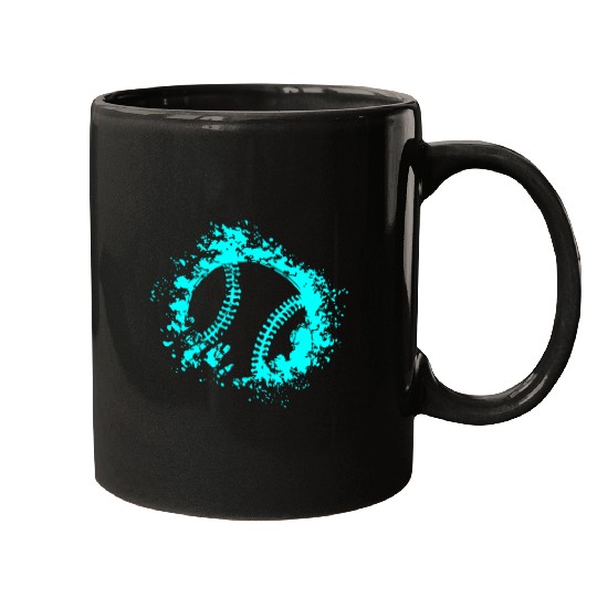Softball Distressed Ball Teal Black Mugs