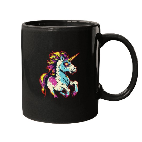 Horror Scary Zombie Unicorn Vintage Mugs